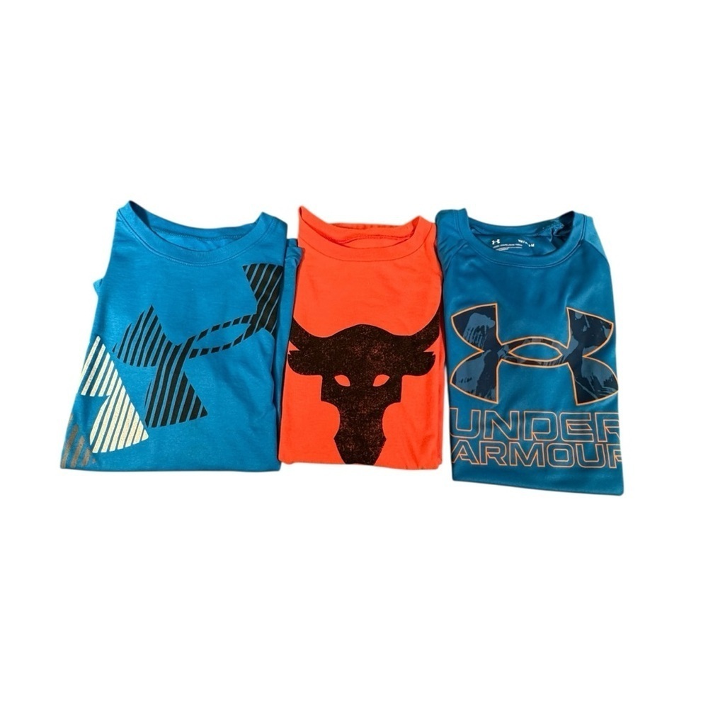 Boys Under Armour Shirt Lot Youth M HeatGear Teal Blue Orange Activewear
